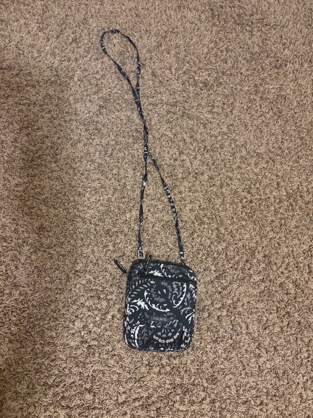 Vera Bradley Hipster Crossbody Purse Paisley Noir Print Black and White Cotton